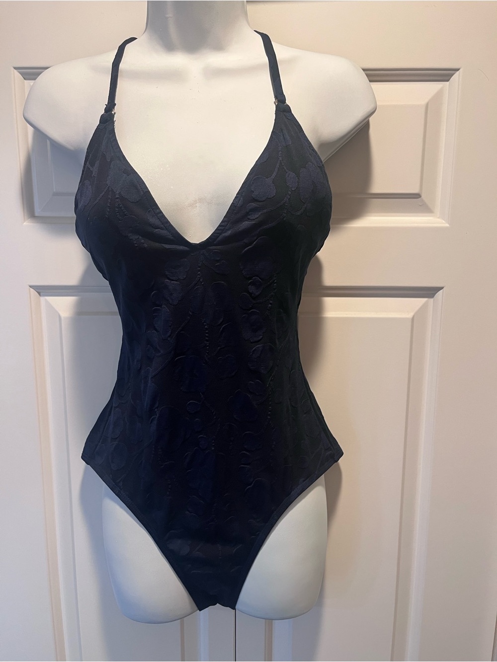 Robin Piccone Navy Floral Jacquard One-Piece Swimsuit - Picture 3 of 6